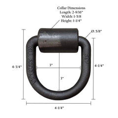 Measurement chart of a black metal collar with dimensions labeled.