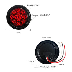 Trailer Light-4" Round Stop/Turn/Tail Light-Dark Red Lens/12 Red LEDs-Grommet & Plug