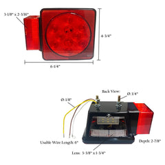 Trailer Light-4" Square Stop/Turn/Trail/License Plate Light-Dark Red Lens/LEDs/Left Side