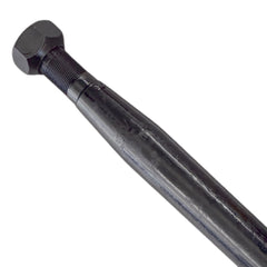 Metal rod with threaded end on a white background