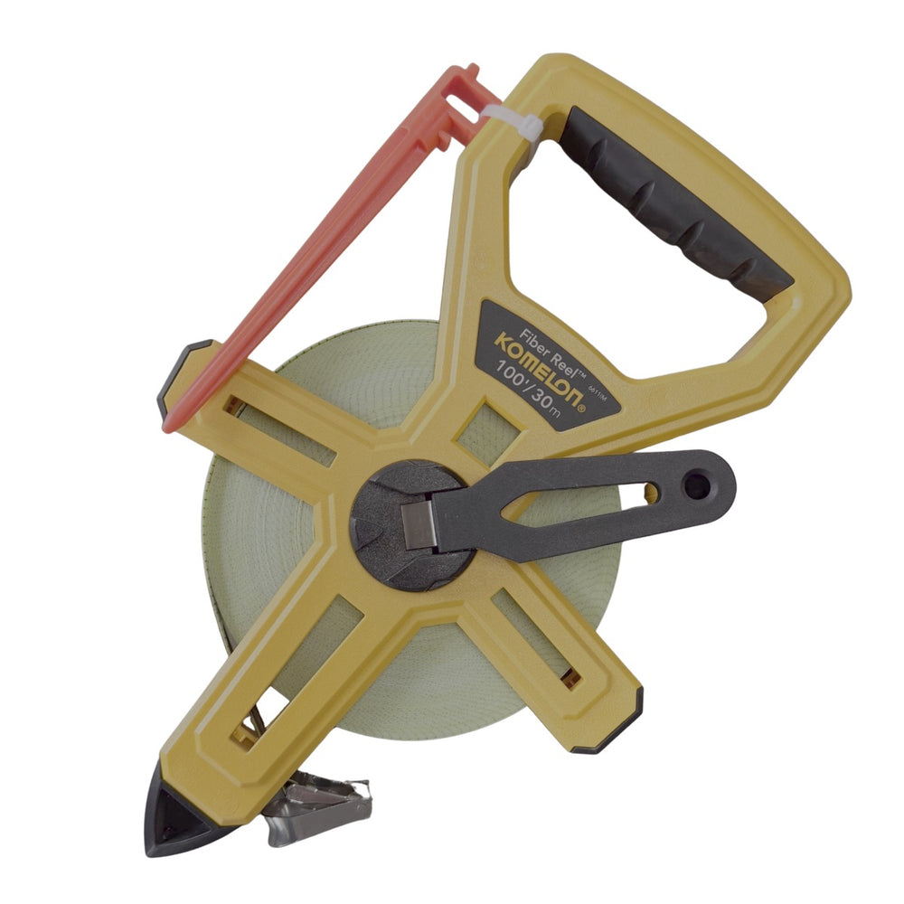 Yellow tape measure with a white background