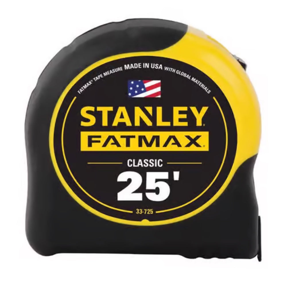 Stanley Fatmax tape measure with black and yellow design on a white background
