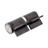 Metallic cylindrical object with a flat base on a white background