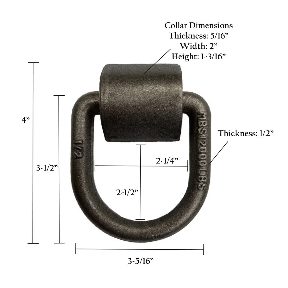 Measurement chart of a metal collar with dimensions labeled