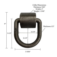Measurement chart of a metal collar with dimensions labeled