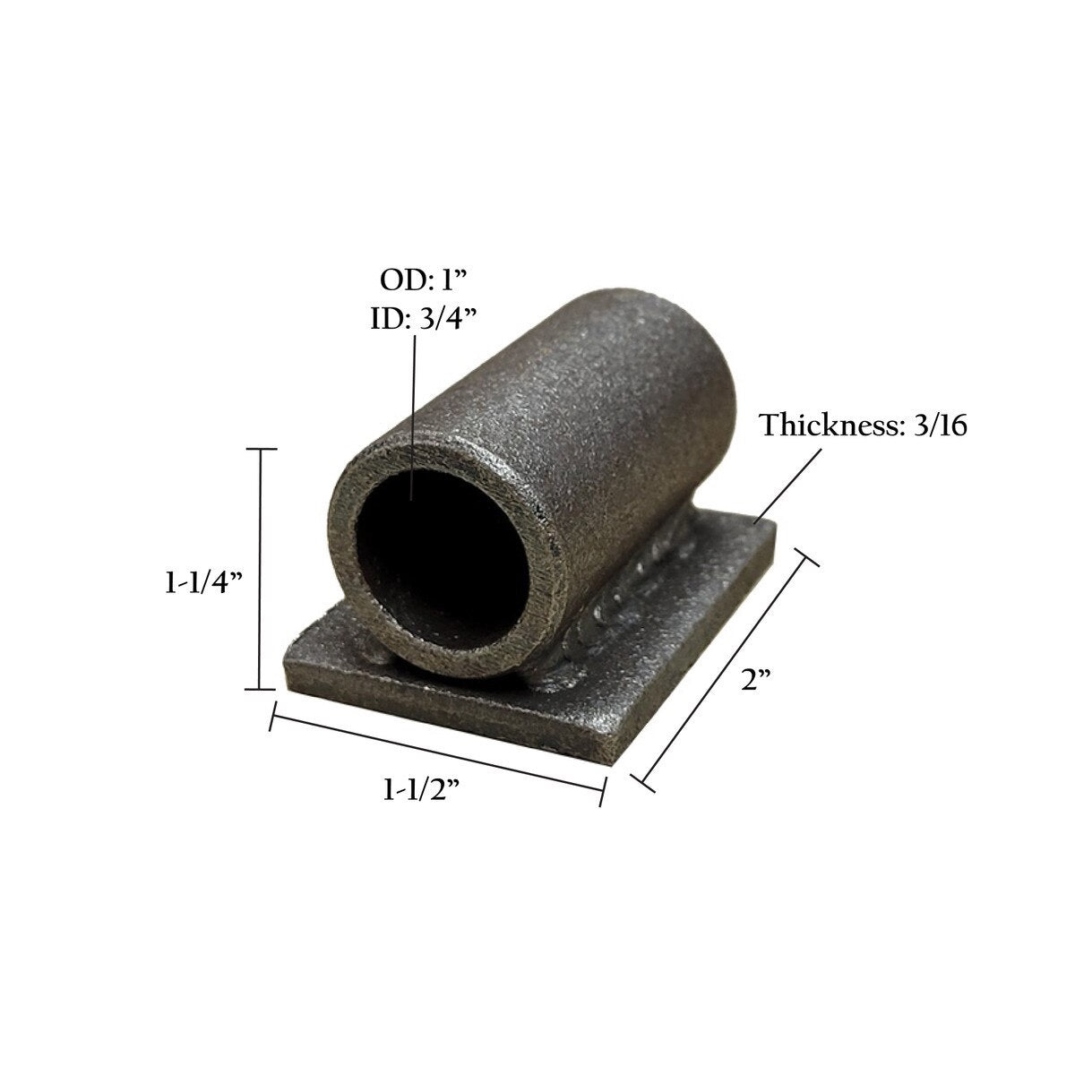 Female Hinge with Weld-On Plate | Bare Steel | 3/16" Thick Plate