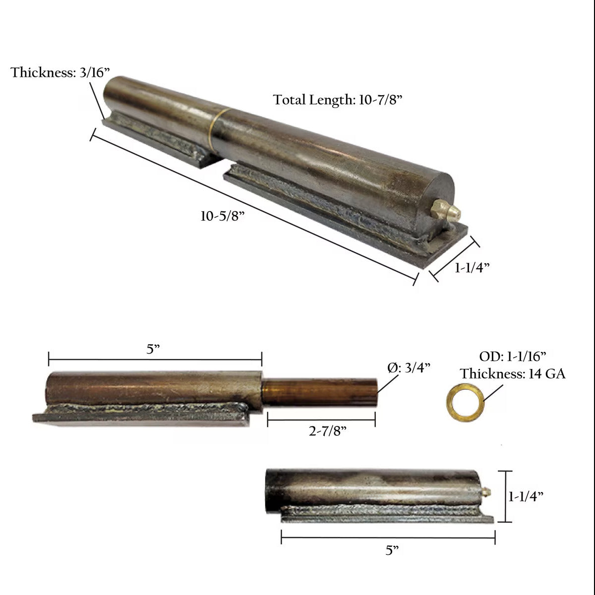 Round Hinges W/Grease Zerks & Weld Plate -No Ball Bearing 10 Inches