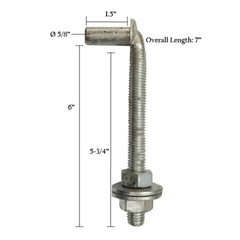 J Bolt with Washers & Nuts 5/8" x 6" - HDG