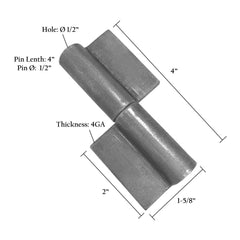 Flag Double Wrap Hinge – 4" Weld-On | 1/2" Pin | Take-Apart Gate & Door Hinge