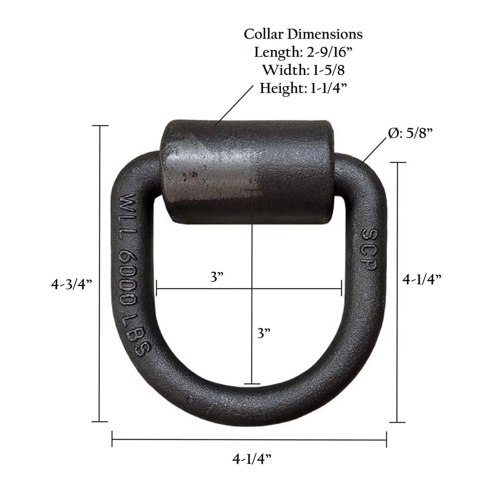 Measurement chart of a black metal collar with dimensions labeled.