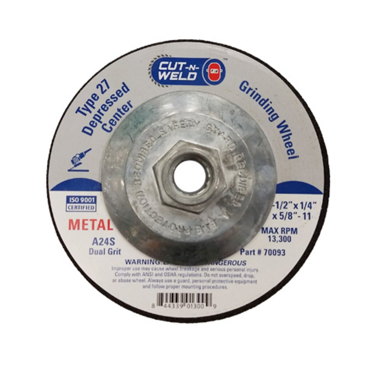 T27 Dep. Center Grinding Wheel with Duel Grit 4.5" X 1/4" X 5/8" -11