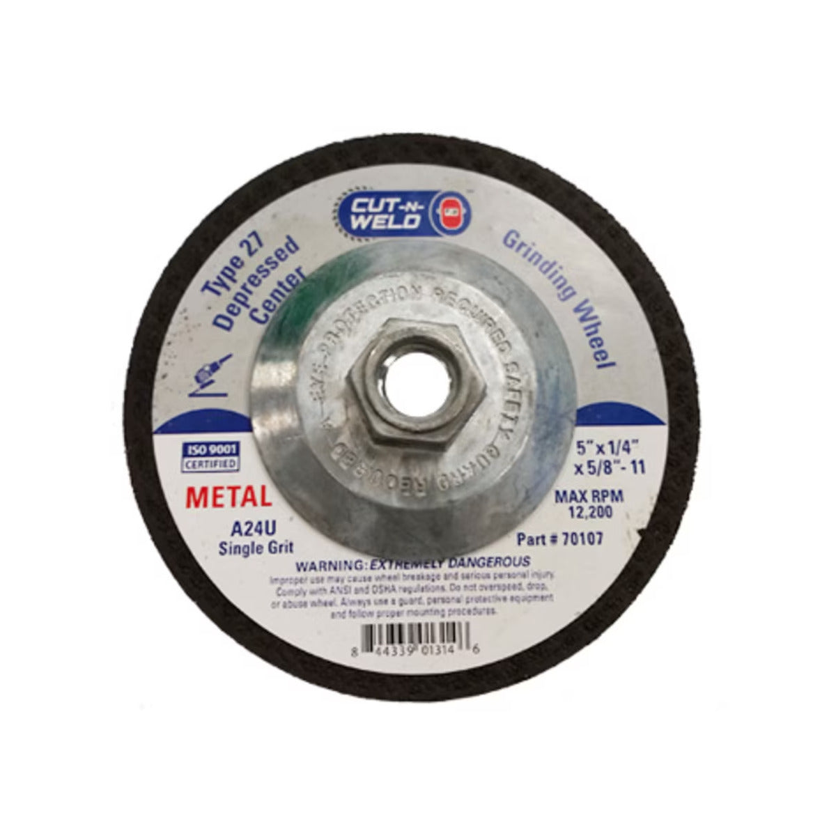T27 Grind Wheel, Single Grit 5" X 1/4" X 5/8' -11