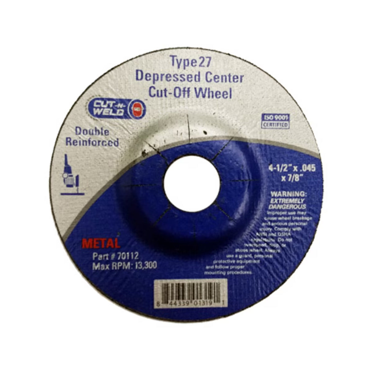 T27 Dep. Center Cut - Off Wheel, Double Reinforced 4.5" X 7/8"