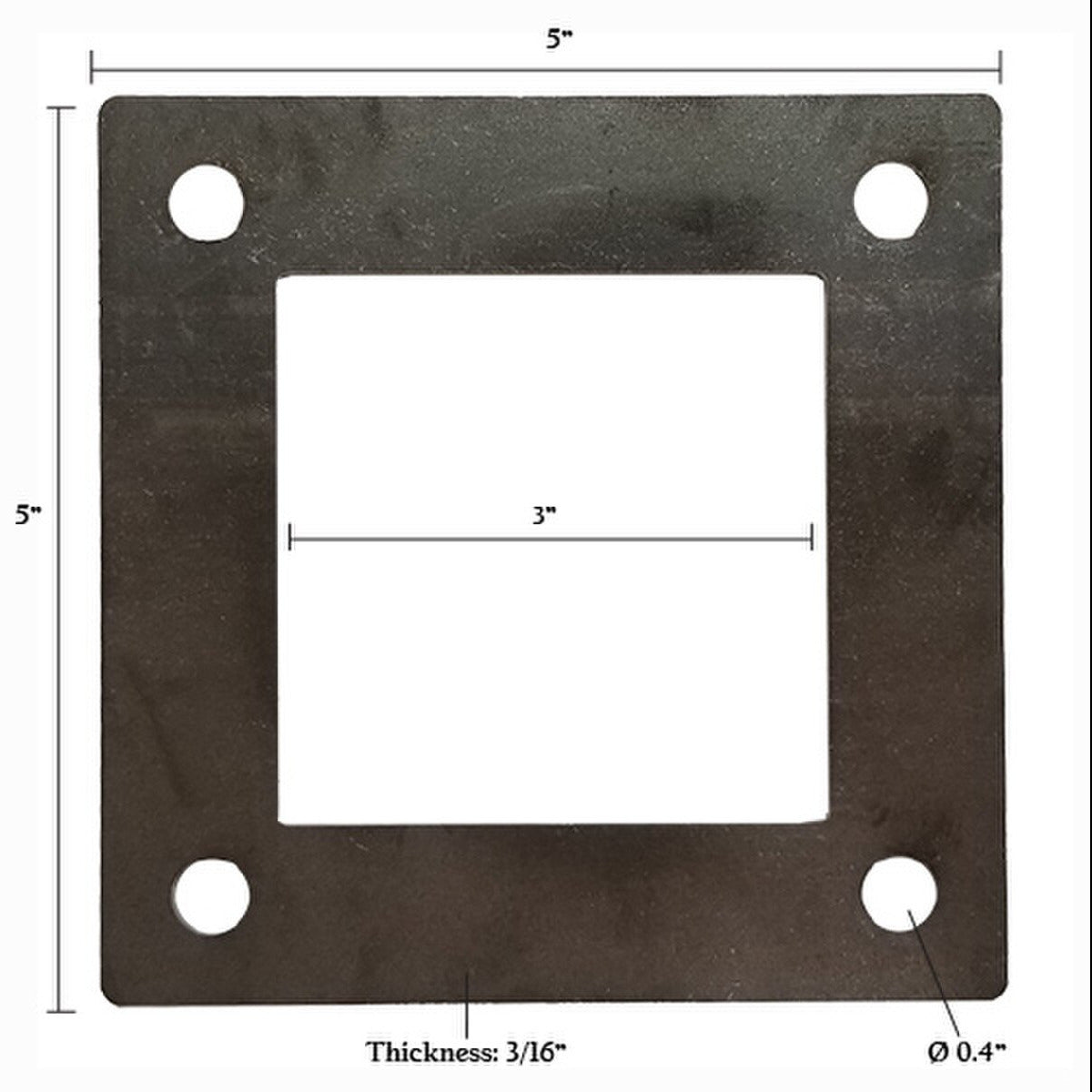 Square Plate 5 in x 3/16 in with 4 .400 in Square Holes for 3 in Square