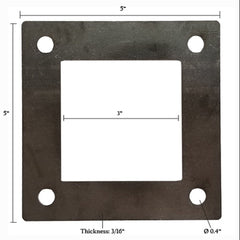 Square Plate 5 in x 3/16 in with 4 .400 in Square Holes for 3 in Square