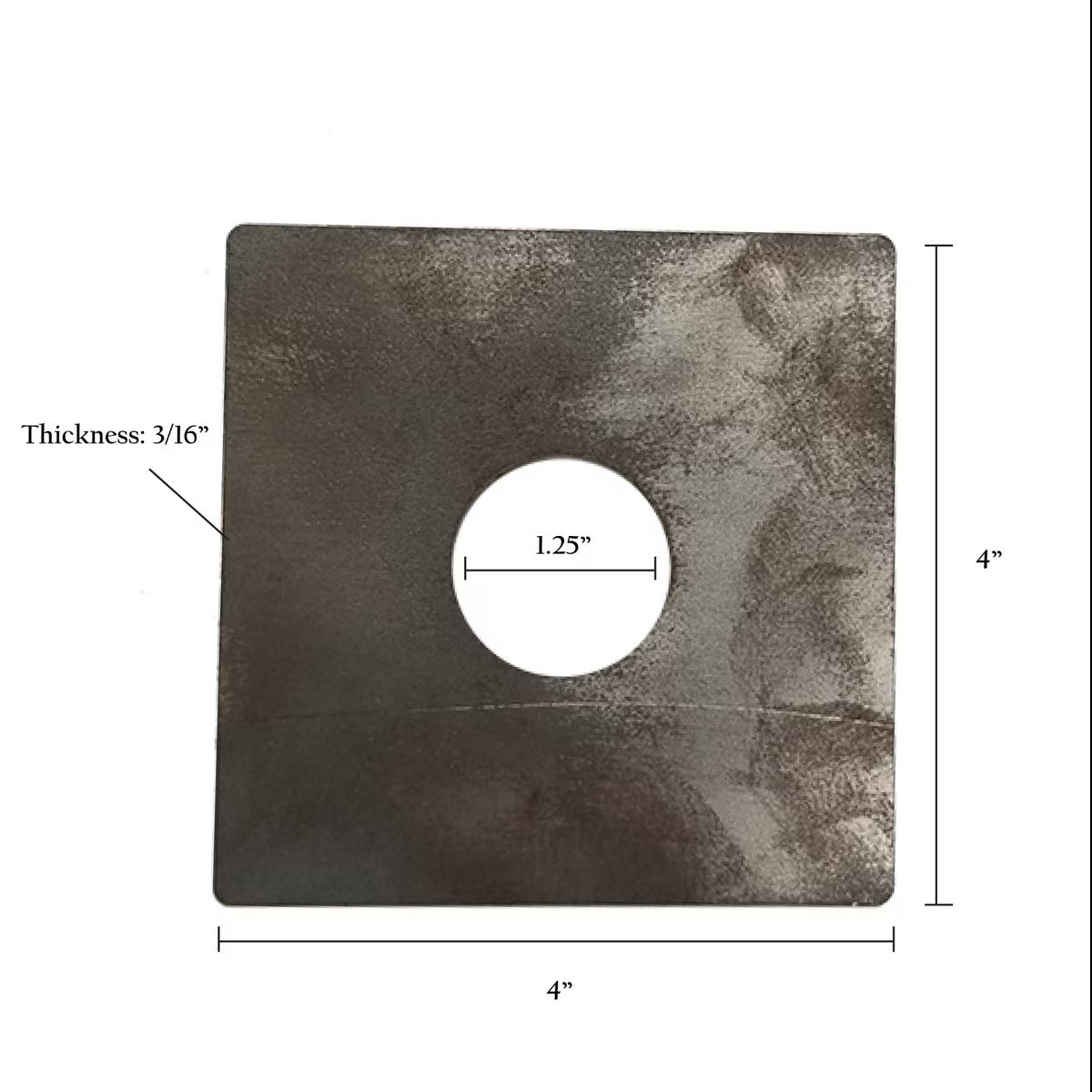 Square Plate 4" X 3/16" with Rounded Corners - Fits 1.25" OD