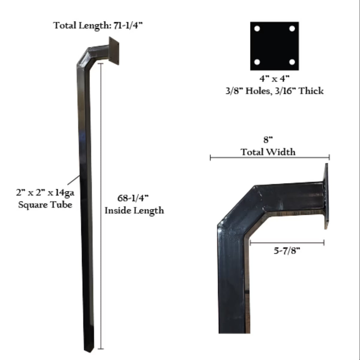 Square Tubing Keypad Mount - 2" X 14GA X 71" Powder Coated