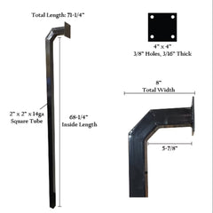 Square Tubing Keypad Mount - 2" X 14GA X 71" Powder Coated