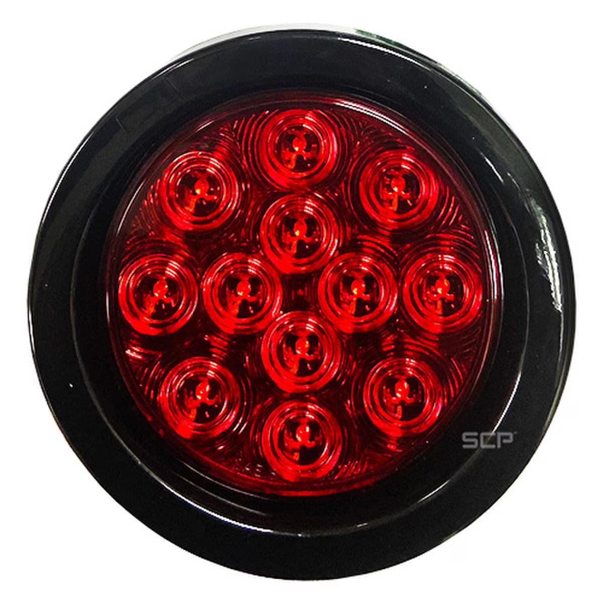 Trailer Light-4" Round Stop/Turn/Tail Light-Dark Red Lens/12 Red LEDs-Grommet & Plug