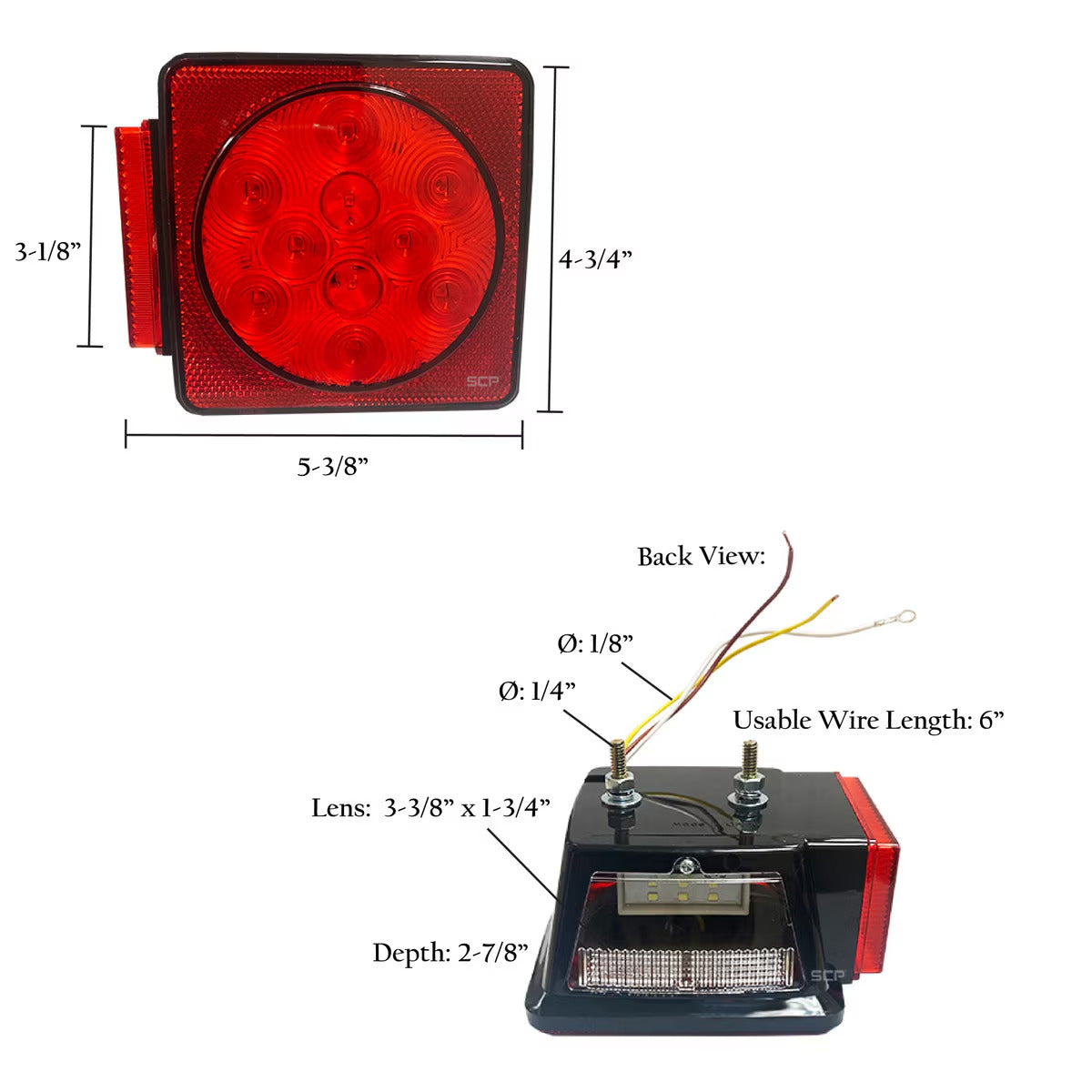 Trailer Light-4" Square Stop/Turn/Trail/License Plate Light-Dark Red Lens/LEDs/Left Side