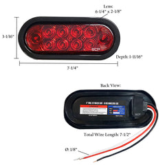 Trailer Light-6" Oval Stop/Turn/Tail Light-Dark Red Lens-Grommet & Plug