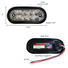 Trailer Light-6" Oval Stop/Turn/Tail Light-Clear Lens/10 Red LEDs-Grommet & Plug