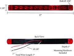 Trailer Light Bar-17" Stop/Turn/Tail Light-Red Lens/11 Red LEDs