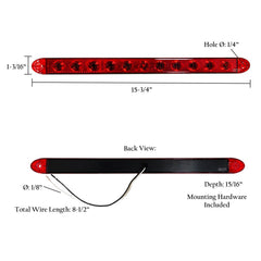 Trailer Light Bar-16" Marker Light-Red Lens/3 Superflux Red LEDs-Slim Line
