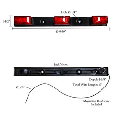 Trailer Light Bar-3 Light/Red Lens/LED-Metal Base