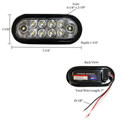 Trailer Light - 6" Oval Backup Light - Clear Lens/10 LEDS White - Grommet & Plug