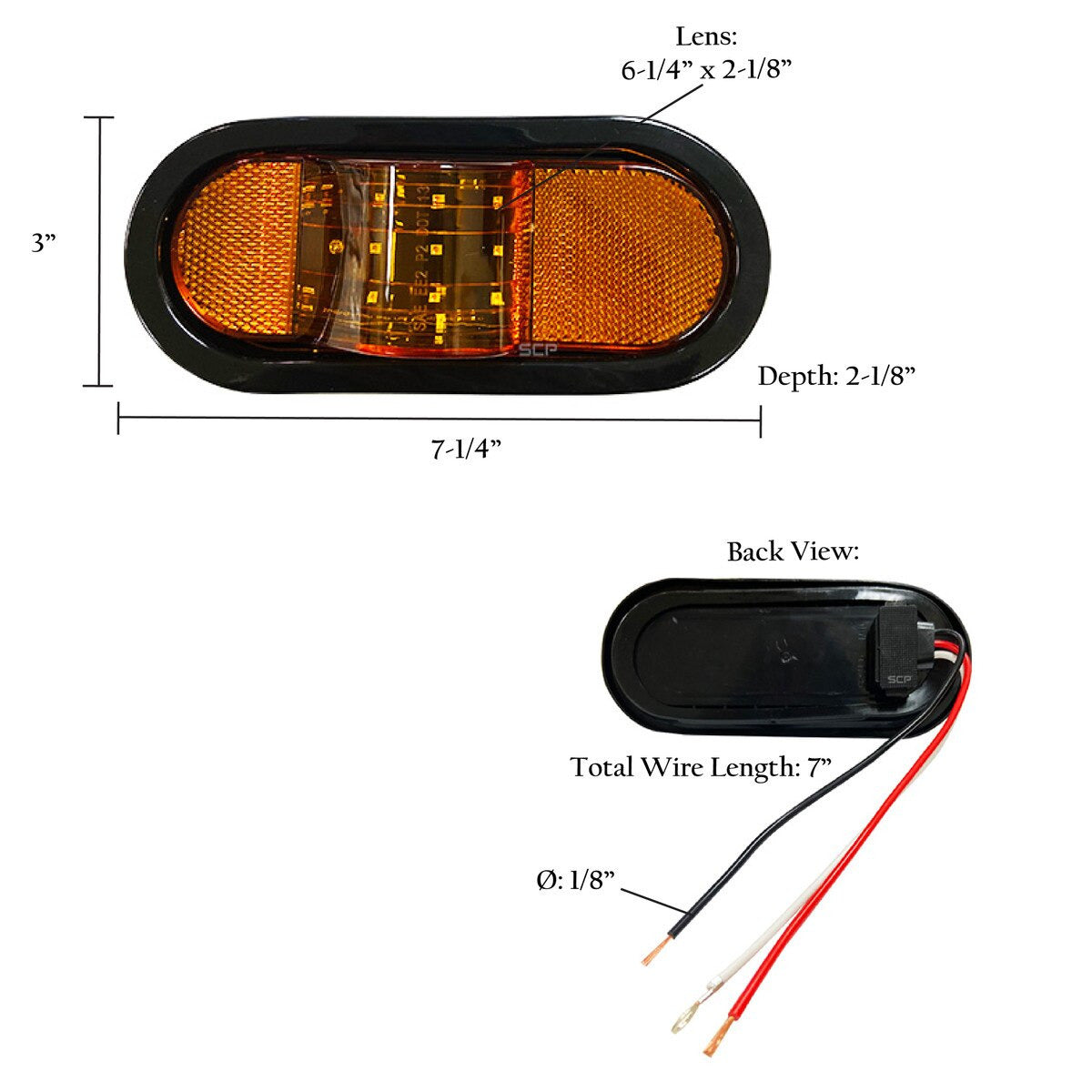 Trailer Light-6" Oval Midship/Turn/Marker Light-Amber/Amber Grommet & Plug