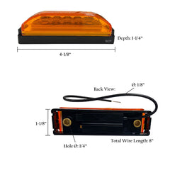 Trailer Light - 4"x1" Rect Marker & Clearance Light - Black Base Mount Kit