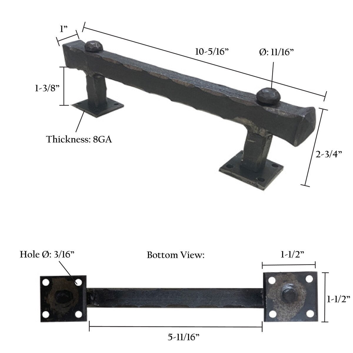 Measurement chart of a metal bracket with dimensions labeled