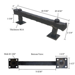 Measurement chart of a metal bracket with dimensions labeled