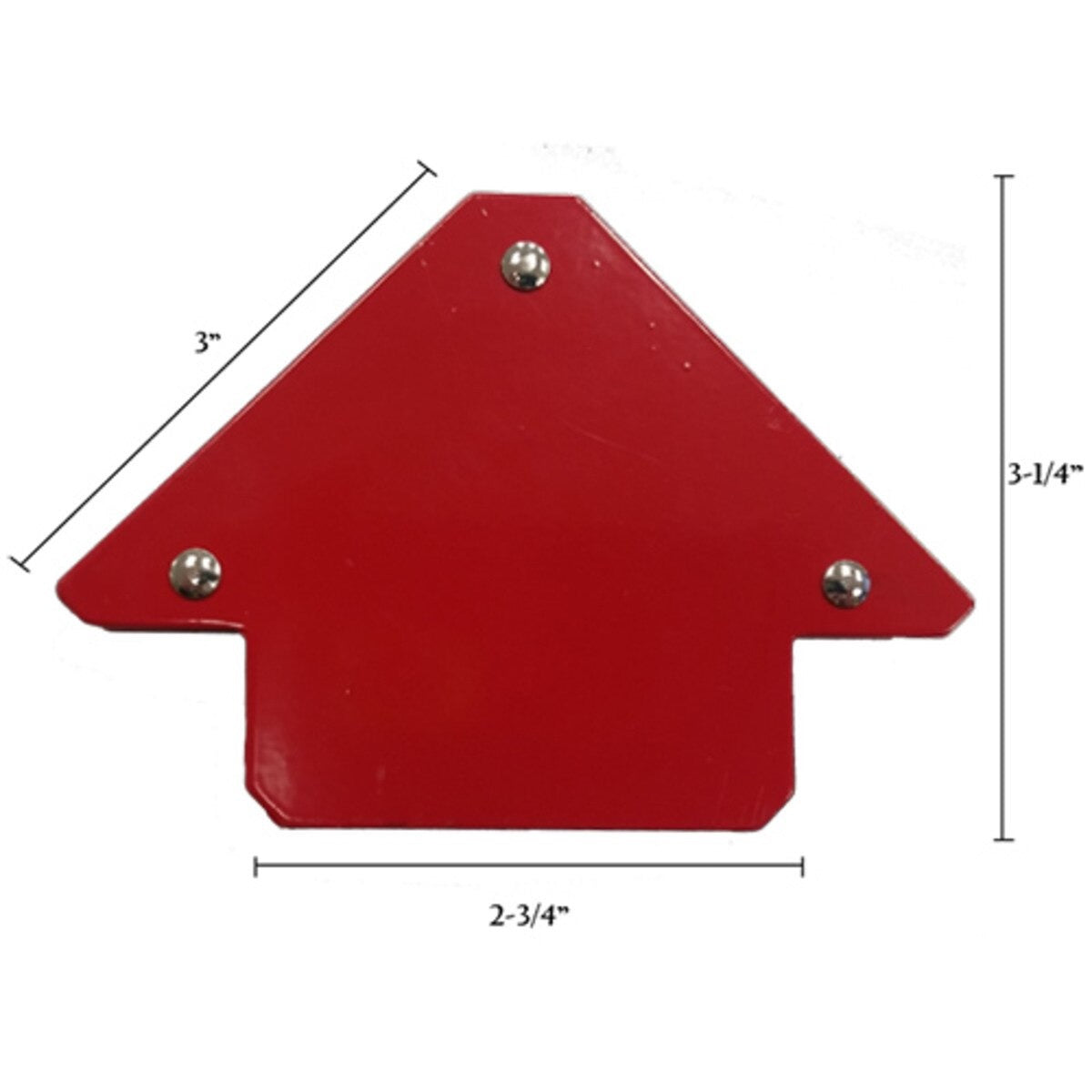 Red triangular object with dimensions on a white background