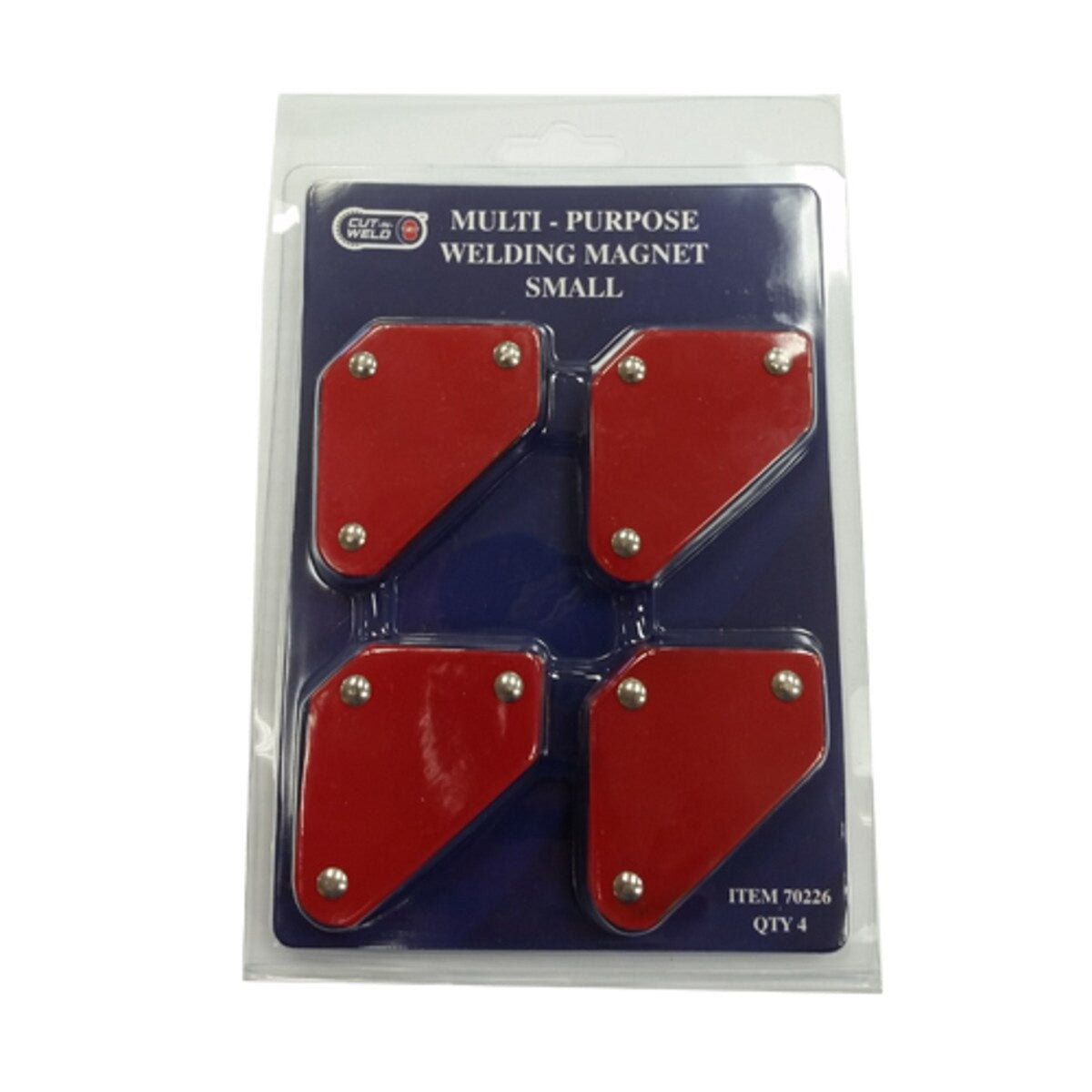 Packaged multi-purpose welding magnets on a white background