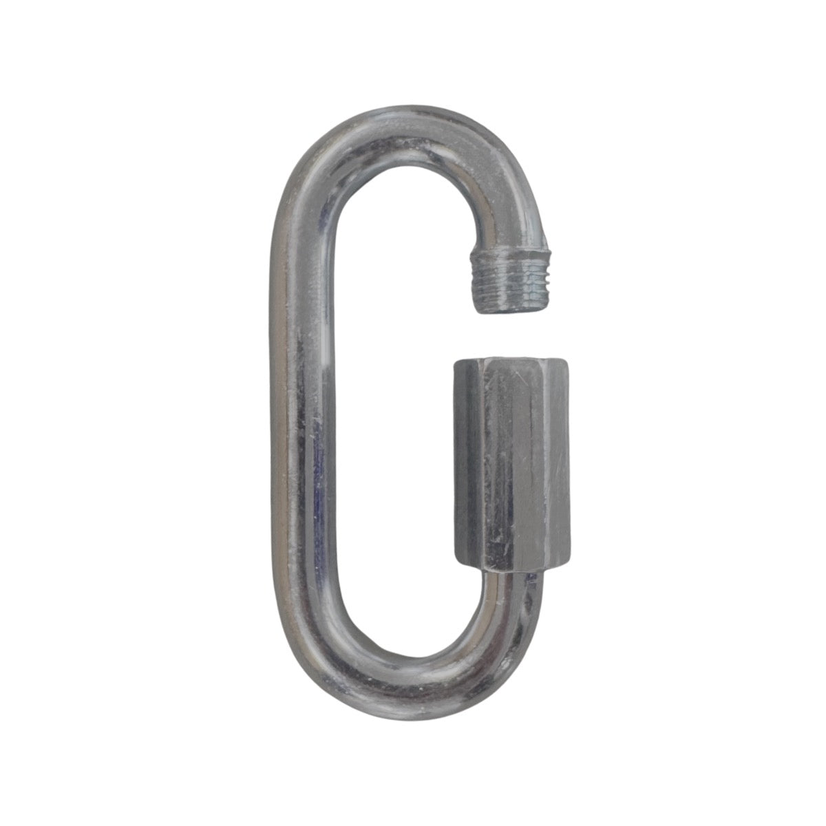 Metal carabiner on a white background