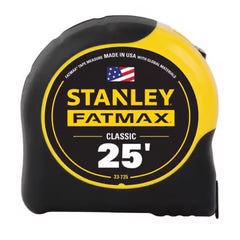 Stanley Fatmax tape measure with black and yellow design on a white background