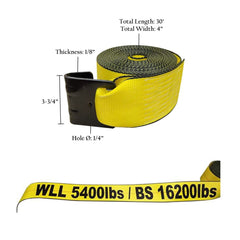 Winch Straps – Flat Hooks | 4" x 30' Heavy-Duty Tie-Down Strap (16,200 lb Break Strength)