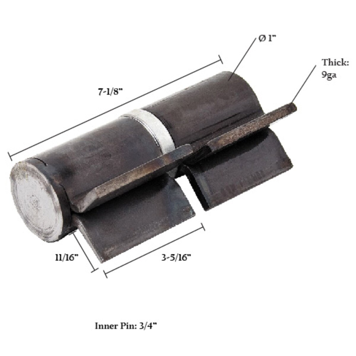 Metal component with dimensions labeled on a white background